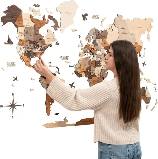Wood 3D Wooden World Map Wall Art