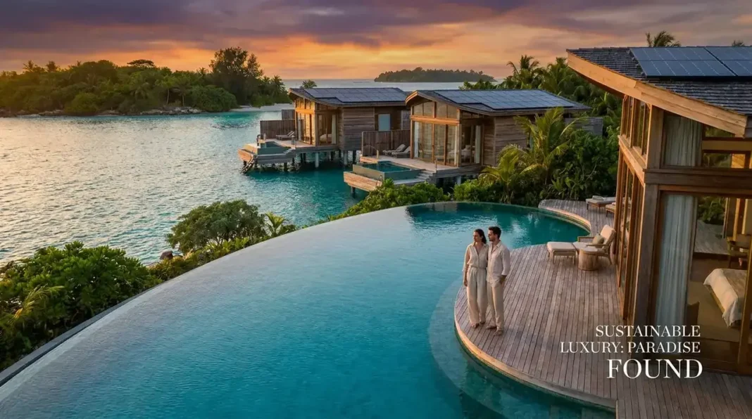 Luxury Eco-Friendly Travel resort with sustainable overwater villas and tropical ocean views.