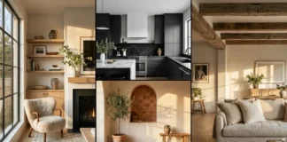 Interior Design Style: 7 Transformative Home Trends Luxury home interior showcasing multiple interior design styles including minimalist kitchen, Scandinavian nook, and Mediterranean warm decor.