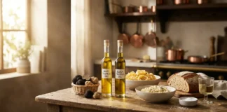 Best Truffle Oil Guide: White & Black Truffle Oils best truffle oil bottles with fresh truffles and gourmet dishes on a rustic kitchen table.