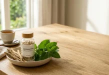Ashwagandha for Anxiety: Benefits, Dosage & Safety Ashwagandha capsules and fresh roots displayed in a calming wellness setting representing ashwagandha for anxiety and natural stress relief.