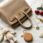 Best Bag Charms Under $100: Top Affordable Picks Best bag charms under $100 including cherry, leather tassel, pearl, initial, plush, and mini pouch charms displayed beside a luxury beige handbag.