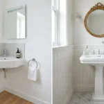 Corner Sink vs Pedestal Sink: Which Is Better? Corner Sink vs Pedestal Sink side-by-side comparison in two stylish small bathrooms.