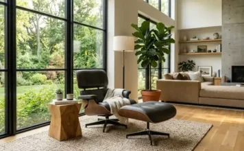 Lounge Chair Guide: Best Styles, Types & Buying Tips Modern leather lounge chair with ottoman in a stylish contemporary living room.