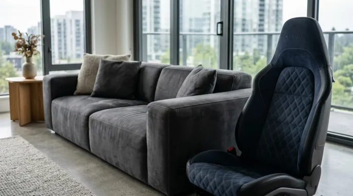 Premium Alcantara fabric upholstery showcasing its soft suede-like texture in a luxury interior.