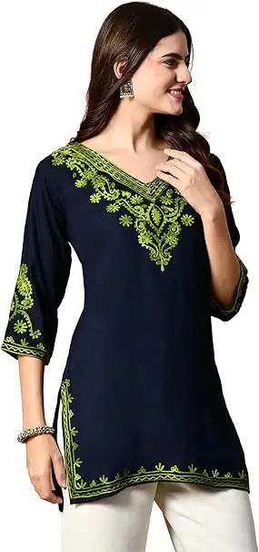 Short Kurti for Women: Trendy Styles & Buying Guide 2 Women's Embroidered Kashmiri Tunic Top, Short Kurti on Jeans