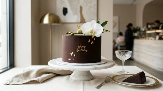 minimalist modern truffle birthday cake