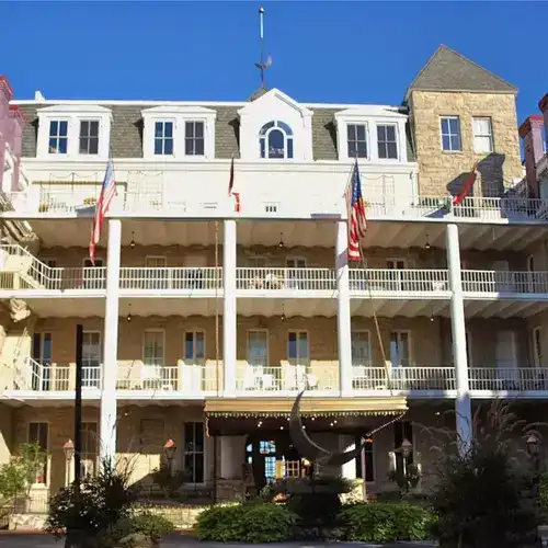 1886 Crescent Hotel and Spa in Eureka Springs, Arkansas surrounded by the scenic Ozark landscape