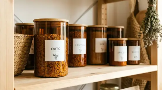Amber Glass Pantry Storage Containers with Bamboo Wood Lids 3 Amber Glass Pantry Containers with Bamboo Lids and Natural Ingredients