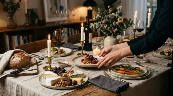 Artisanal gastronomy at home with elegant fine dining dishes and luxury table setting