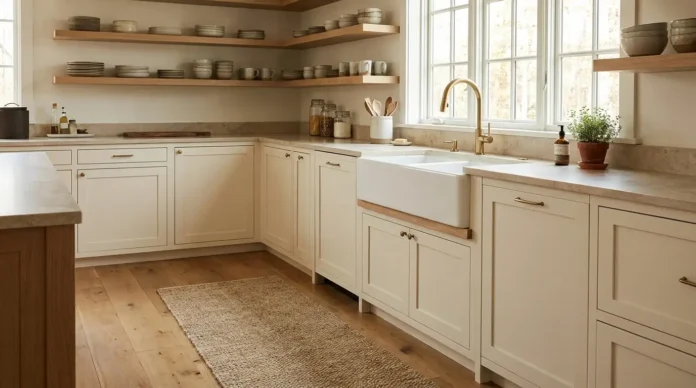 Double farmhouse sink in a stylish modern farmhouse kitchen