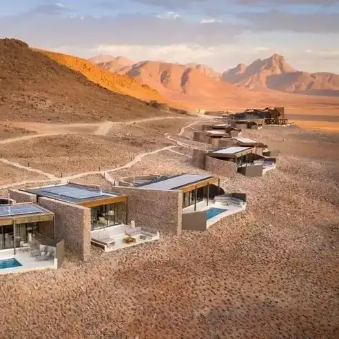 Elegant luxury tent interior at a Moroccan Sahara desert camp