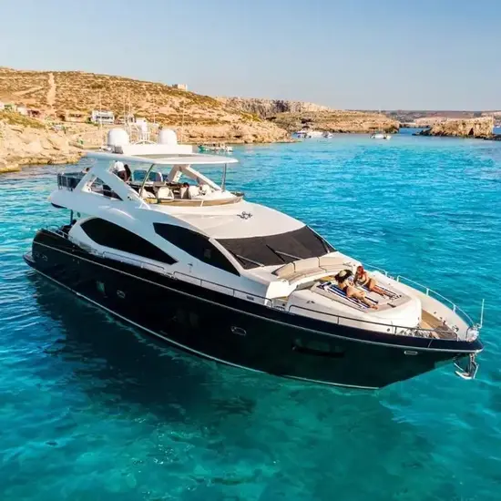 Private luxury yacht cruising through the Mediterranean Sea