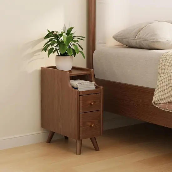 Narrow Walnut Nightstand for japandi Bedroom