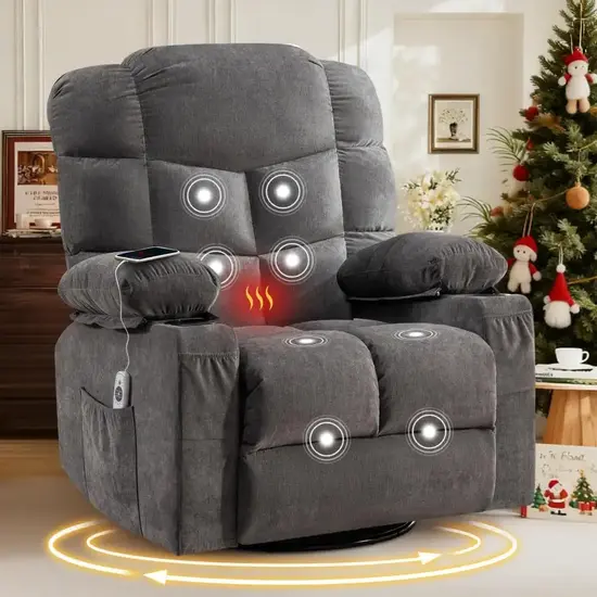 Oversized Massage Swivel Recliner Chair with Lumbar Heating for Living Room