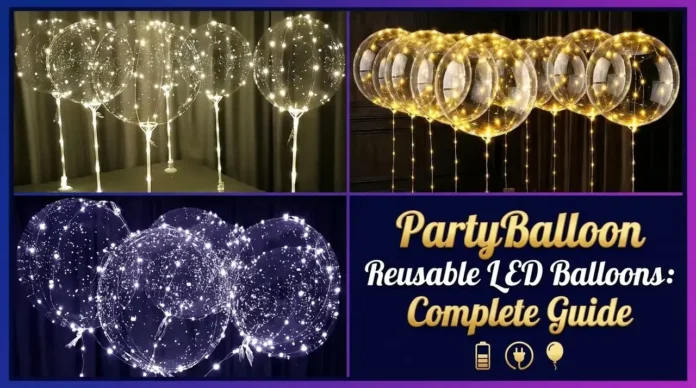 PartyBalloon reusable LED balloons glowing at an elegant evening party with warm lighting and stylish table decor