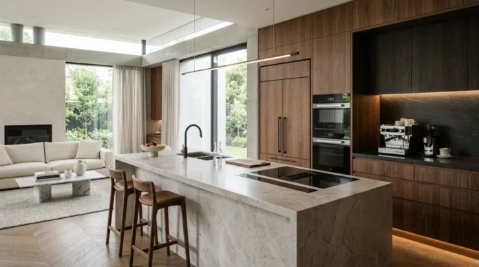 Sleek home tech and culinary appliances in a modern luxury kitchen