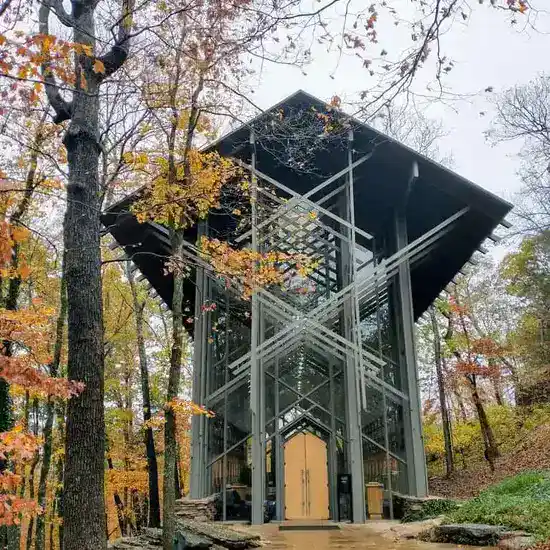 Thorncrown Chapel nestled among the Ozark forest near Eureka Springs, Arkansas