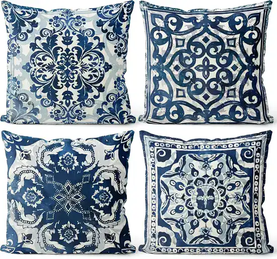 Mediterranean Home Decor: Timeless Style Guide 2 Vintage Blue and White Throw Pillow Covers 18x18 Set of 4