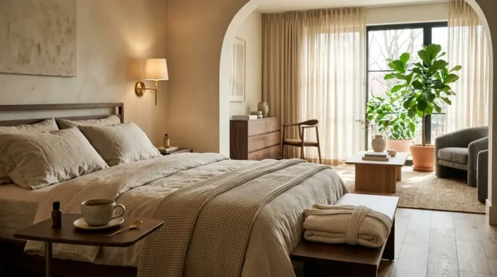 Holistic wellness and restorative living in a luxurious calm bedroom