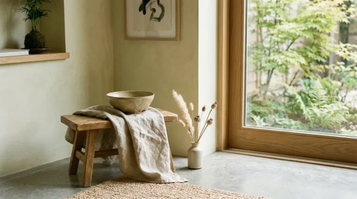 Japandi style design elements showing wabi-sabi and hygge influences