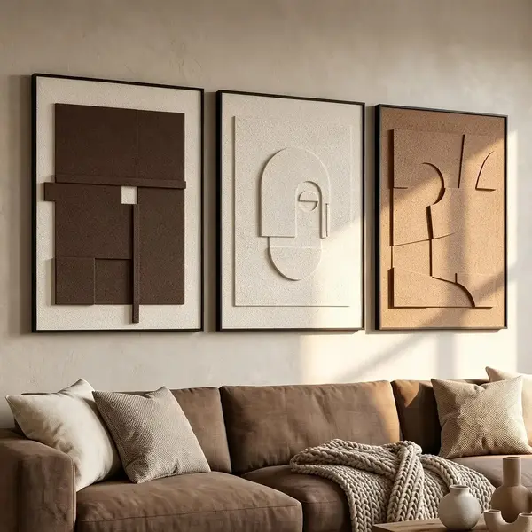 Large 3D Textured Wall Art for Quiet Luxury Homes 4 AMAATE 3Pcs 3D Sandstone Relief Wall Art