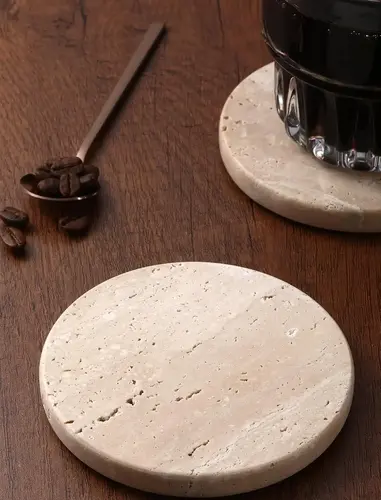 10 Real Travertine Decor Pieces That Elevate Your Living Room 9 Beige Travertine Coasters Set