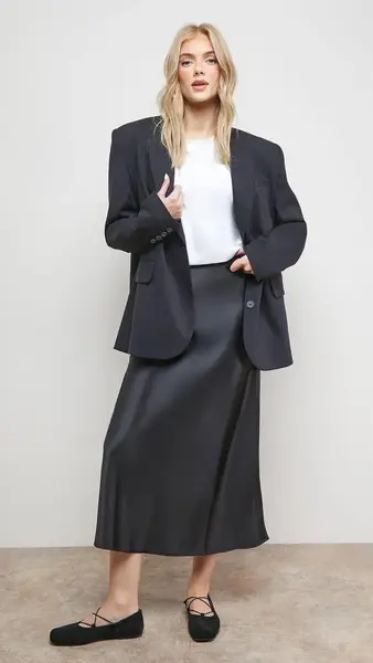Quiet Luxury Ballet Flats: 7 Worth the Investment 14 Black Oasis Bias Cut Satin Midi Skirt
