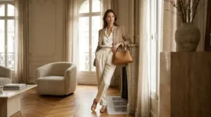 Quiet luxury fashion featuring neutral-toned outfits, tailored wardrobe essentials, and timeless accessories.
