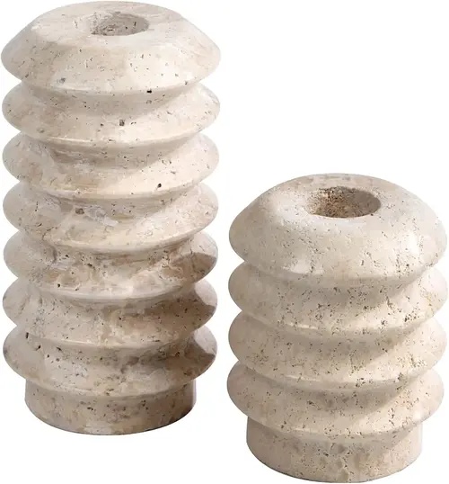 10 Real Travertine Decor Pieces That Elevate Your Living Room 7 HofferRuffer Travertine Candlestick Holders
