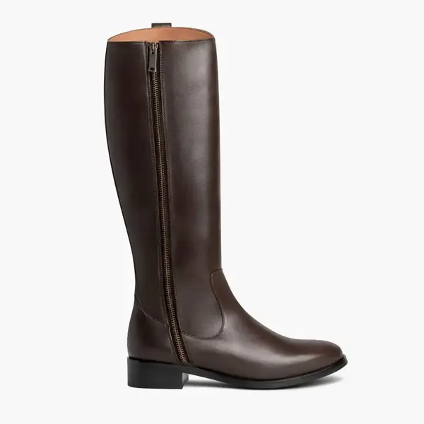 Women's Crown Zip-Up Riding Boot in Dark Brown Leather - Thursday