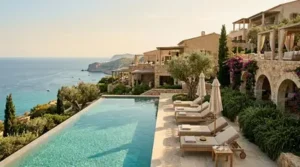 Luxury travel inspiration featuring a five-star resort, elegant infinity pool, and breathtaking coastal views.