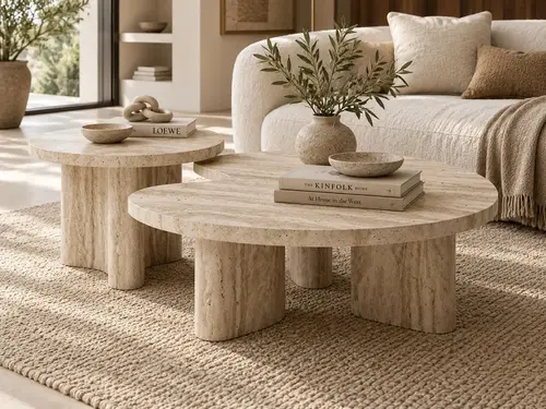 10 Real Travertine Decor Pieces That Elevate Your Living Room 1 Modern Travertine Nesting Coffee Table Set