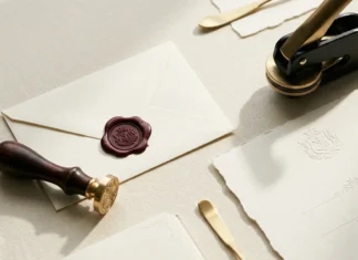 Tactile Branding Guide: Wax Seals, Embossers & Dividers Tactile branding featuring a brass wax seal stamp, custom paper embosser, and elegant luxury stationery.