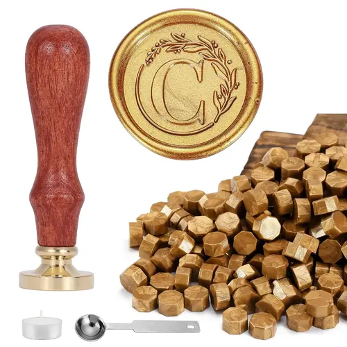 Tactile Branding Guide: Wax Seals, Embossers & Dividers 1 Vintage Initial Alphabet with Wreath Wax Seal Satmp Kit