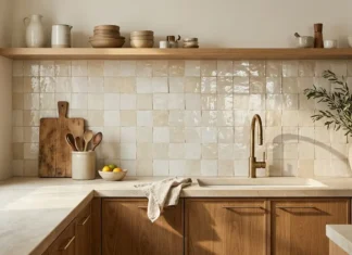 Zellige tile guide: cost, colors, where to use it Zellige tile backsplash in a modern Moroccan-inspired kitchen