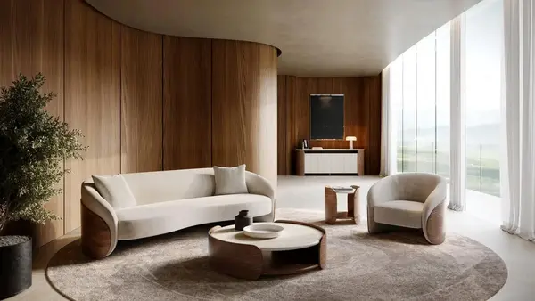 Luxy Furniture materials and finishes that can be combined in a warm minimalist home.