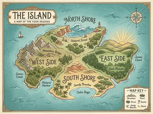 Kauai travel planning graphic organized by four island regions.