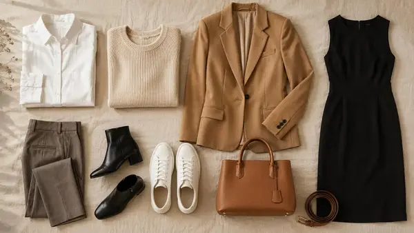 PureLux for Women: Quiet Luxury Wardrobe Guide 3 Coordinated women's wardrobe pieces arranged into versatile outfit combinations