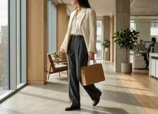 Quiet luxury capsule workwear with cream blazer and tailored charcoal trousers