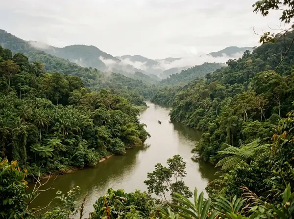 ropical vegetation surrounds the winding Wailua River on Kauai.